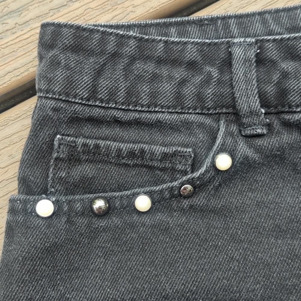 Zara Black Jean Shorts Frayed Hem With Embellishments - Sz 6 Great Condition - Picture 4 of 10